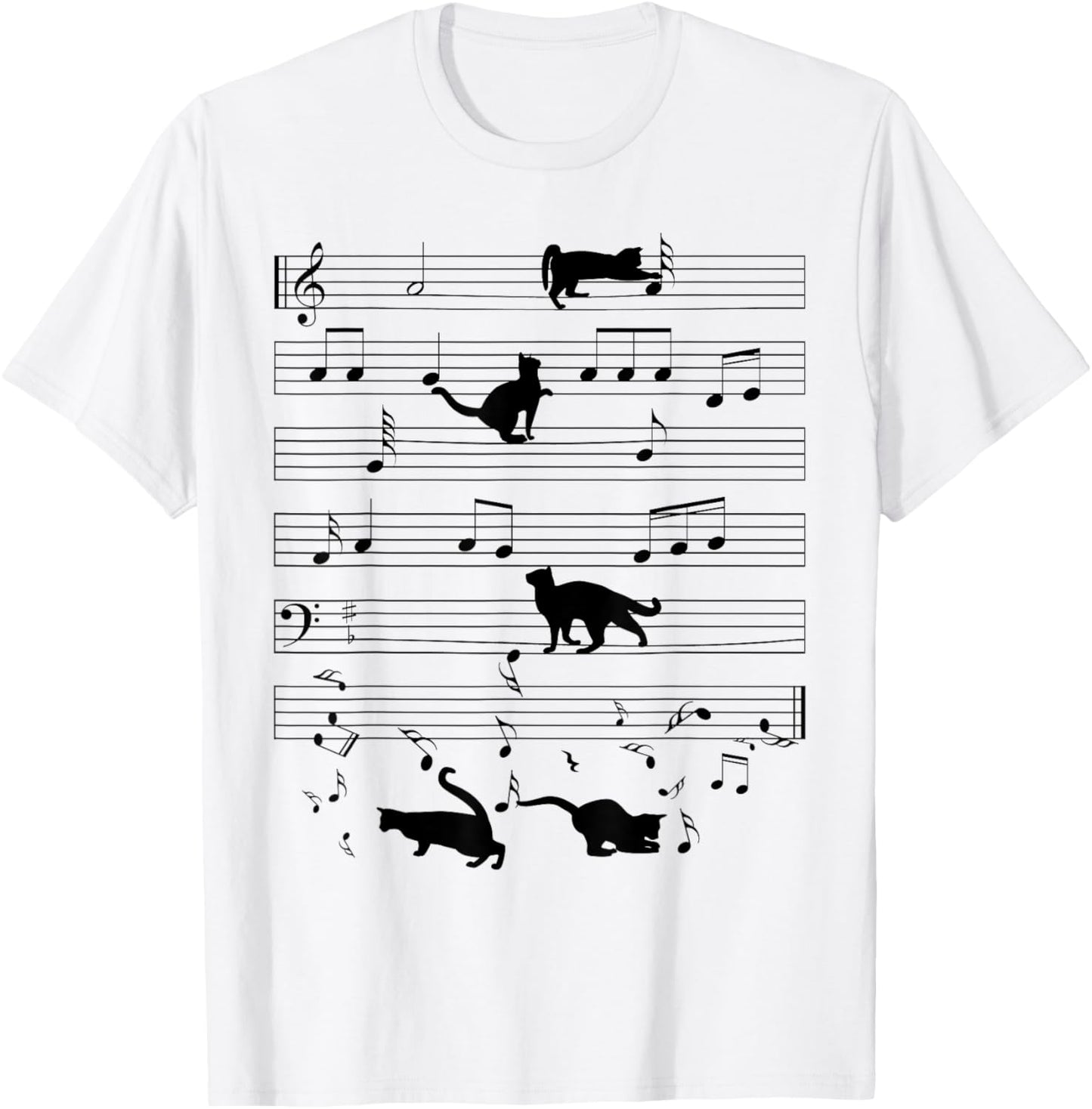Black Cat Kitten Playing Music Note Clef Musician Boys Girls T-Shirt