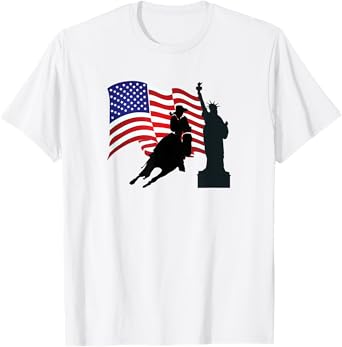 Barrel Racing T-Shirt - Featuring Statue of Liberty & Flag