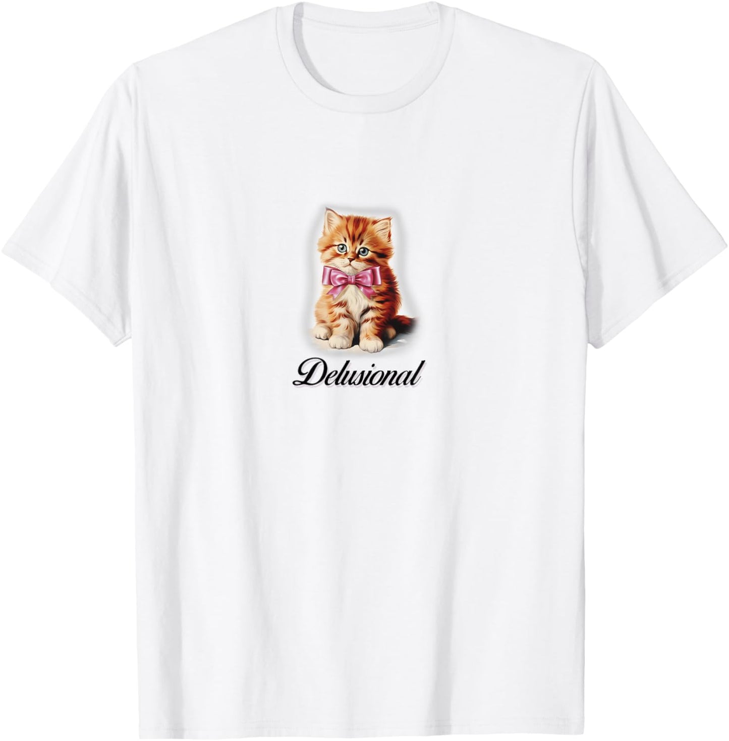 Delusional Coquette Kitten Pink Bow Ribbon Y2K Aesthetic T-Shirt
