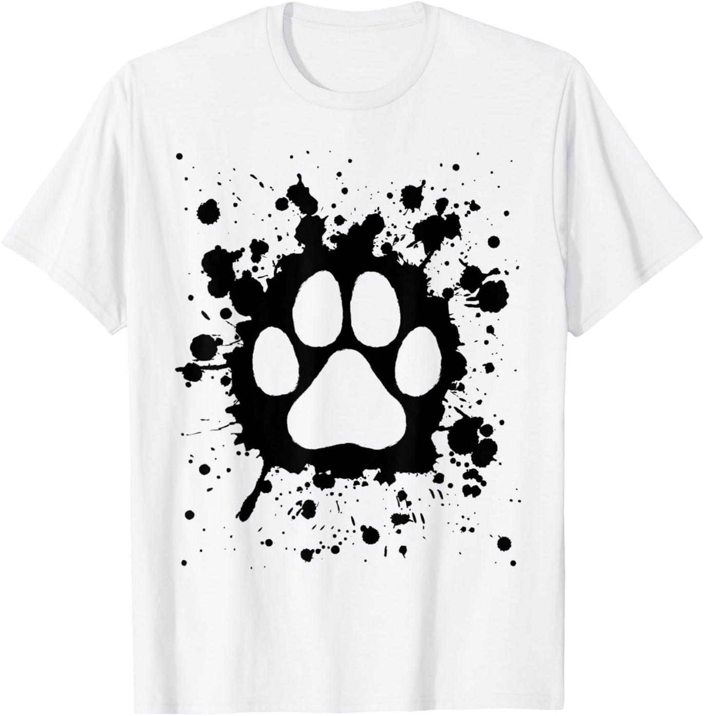 Cat Dog Paw Print Black Splatter Pet Lover T-Shirt