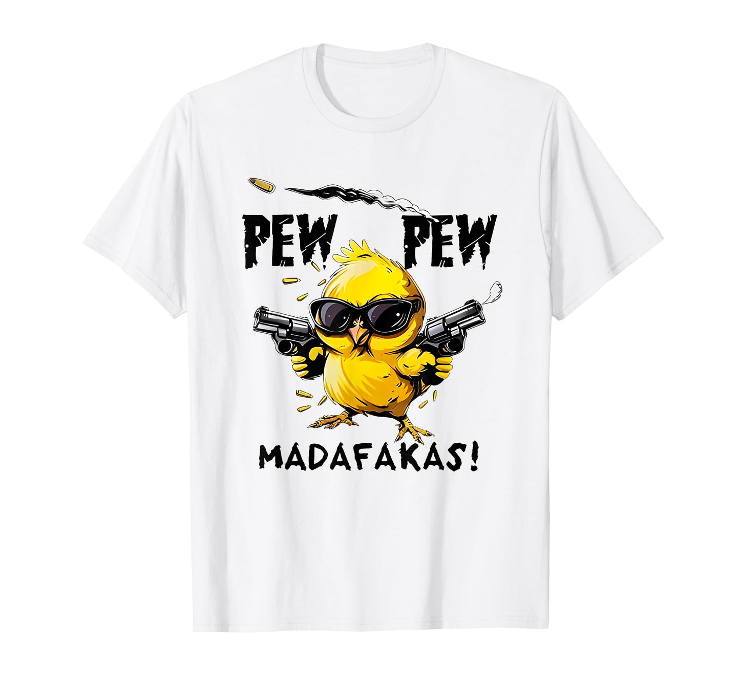 Bird Print Relax Fit Sweatshirt - Unisex-Adults - White - Small - Short Sleeve - T-Shirt - Pew Pew Madafakas Funny Chicken Rooster Bird - Sarcasm, Joke, Irony - Great Birthday Gift
