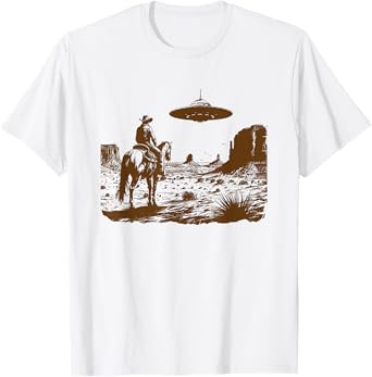 UFO Western Vintage Cowboy Rodeo Flying Saucer Alien Cowgirl T-Shirt