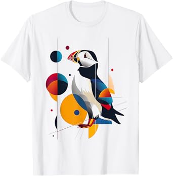 Puffin Animal Colorful Motif Drawing Abstract Puffin T-Shirt