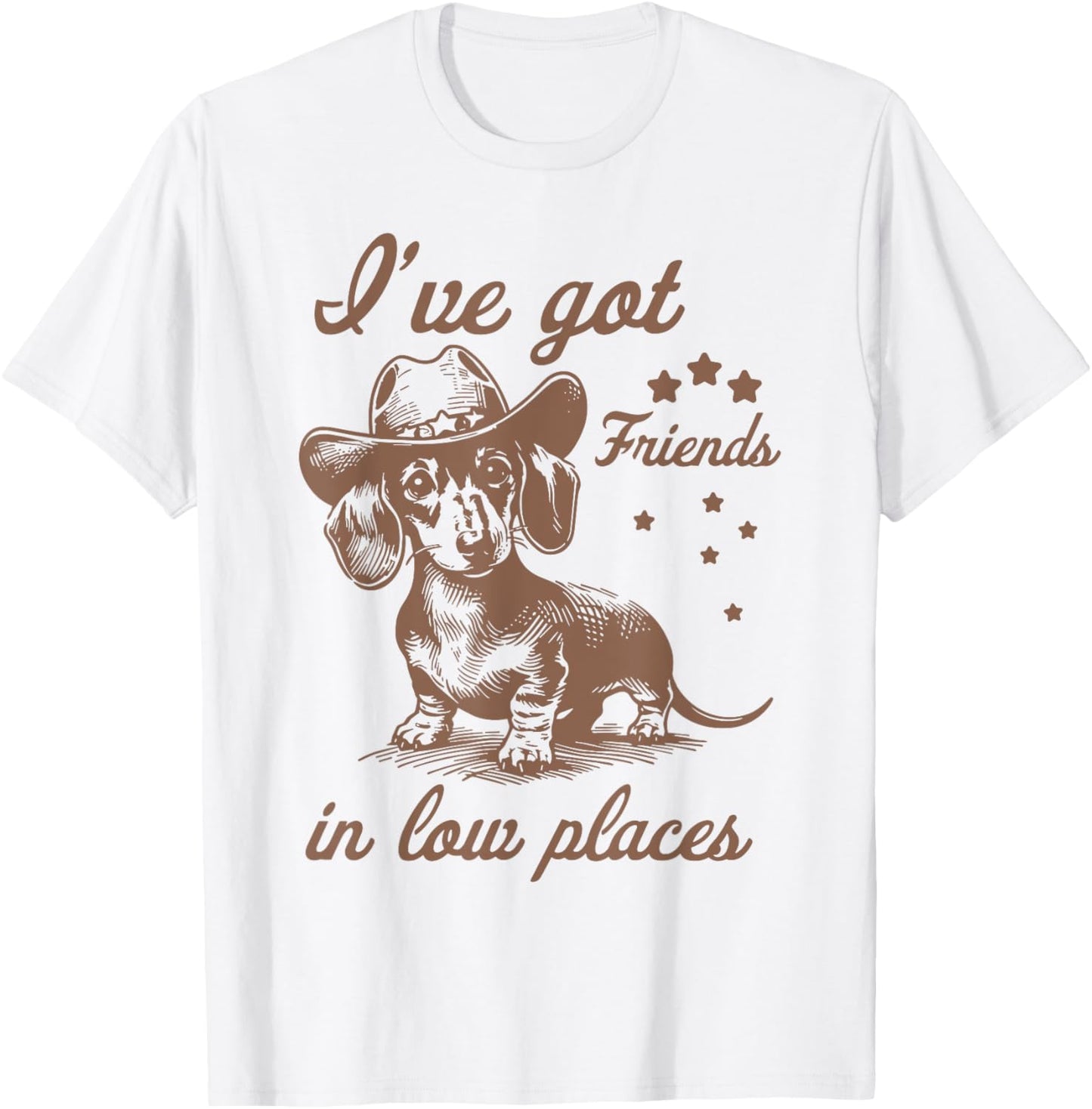Retro I've Got Friends In Low Places Funny Dachshund Cowboy T-Shirt