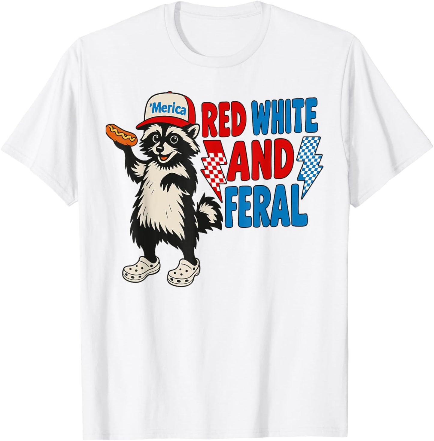Red White And Feral Raccoon Hot Dog USA Flag 4th Of July T-Shirt