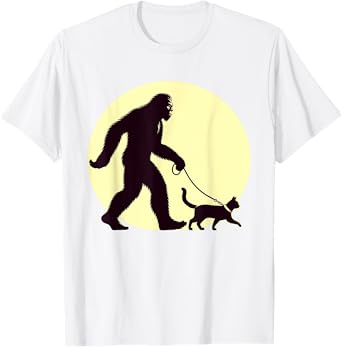 Bigfoot Sasquatch Walking Cat Funny Cat Lover Graphic Art T-Shirt