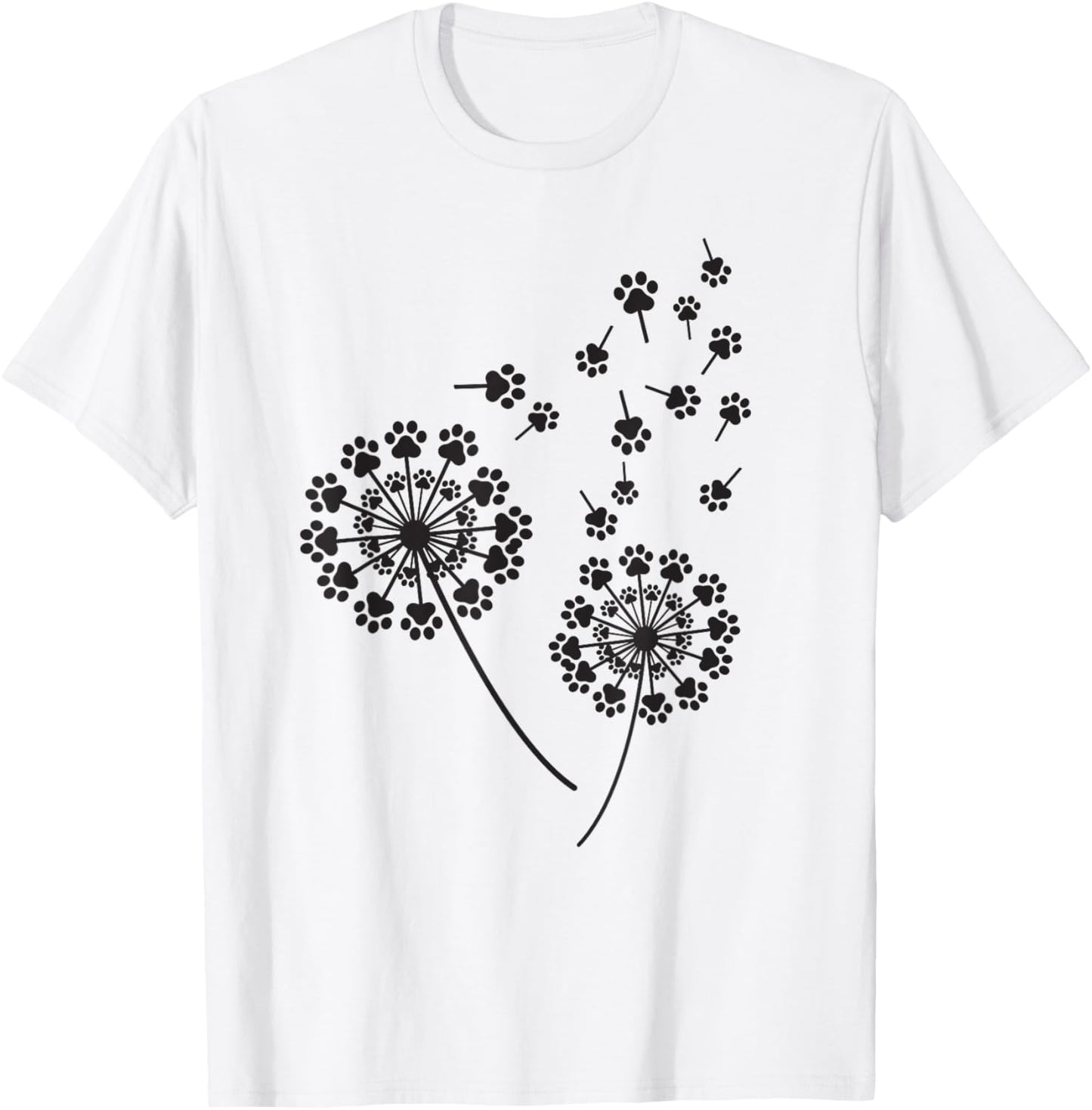 Cute Dandelion Flowers Cat Dog Paw Print Blowing Away Summer T-Shirt