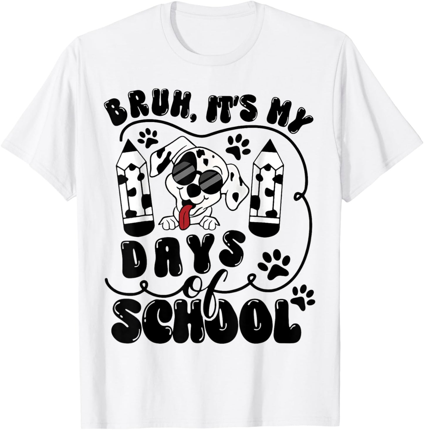 Bruh 100 Days Of School Dalmatian Dog Boys Kids 100th Day T-Shirt