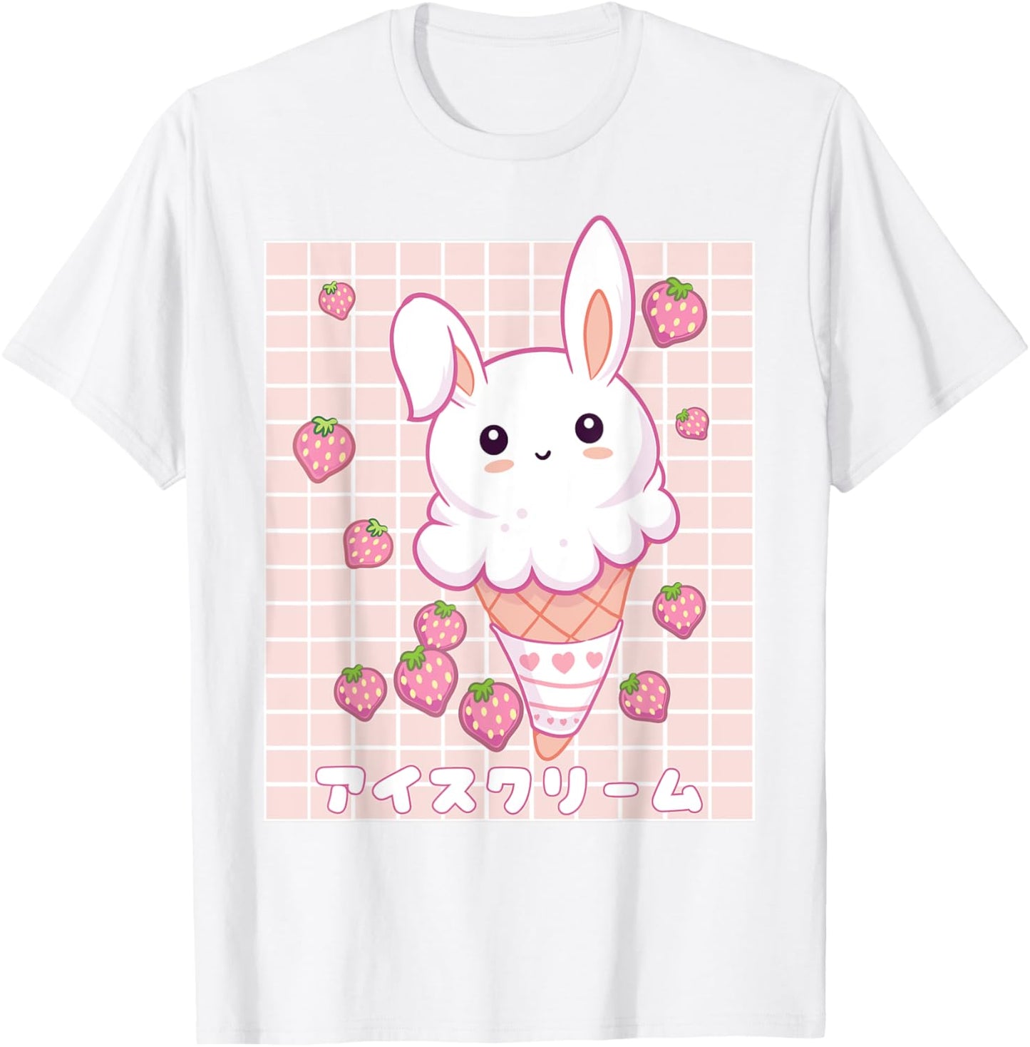 Kawaii Aesthetic Strawberry Ice Cream Bunny Vaporwave T-Shirt