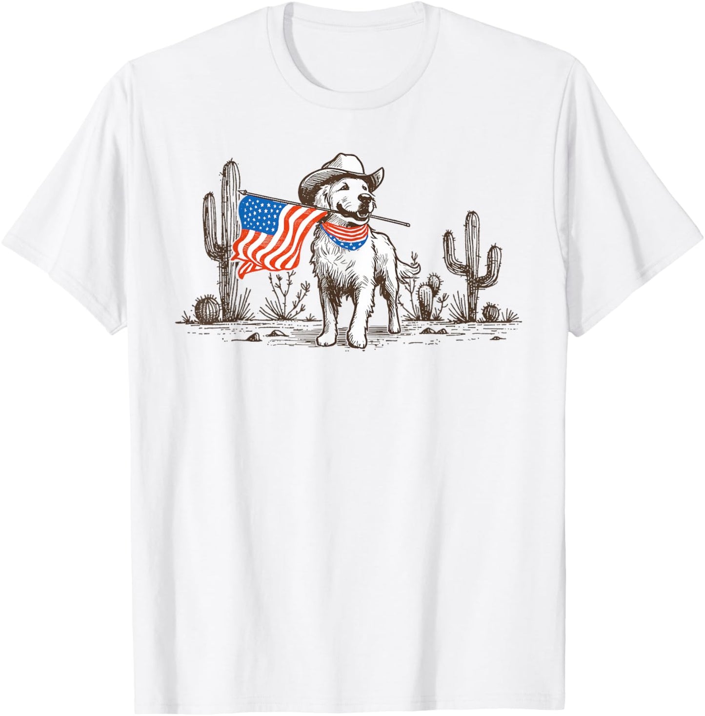 Western Golden Retriever Patriotic Dog 4th July US Flag T-Shirt