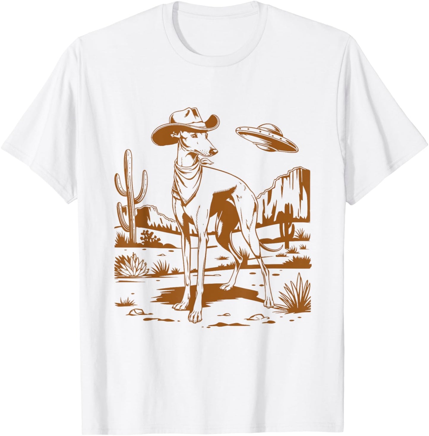 UFO Greyhound Western Alien Vintage 90s Whippet Cowboy Dog T-Shirt