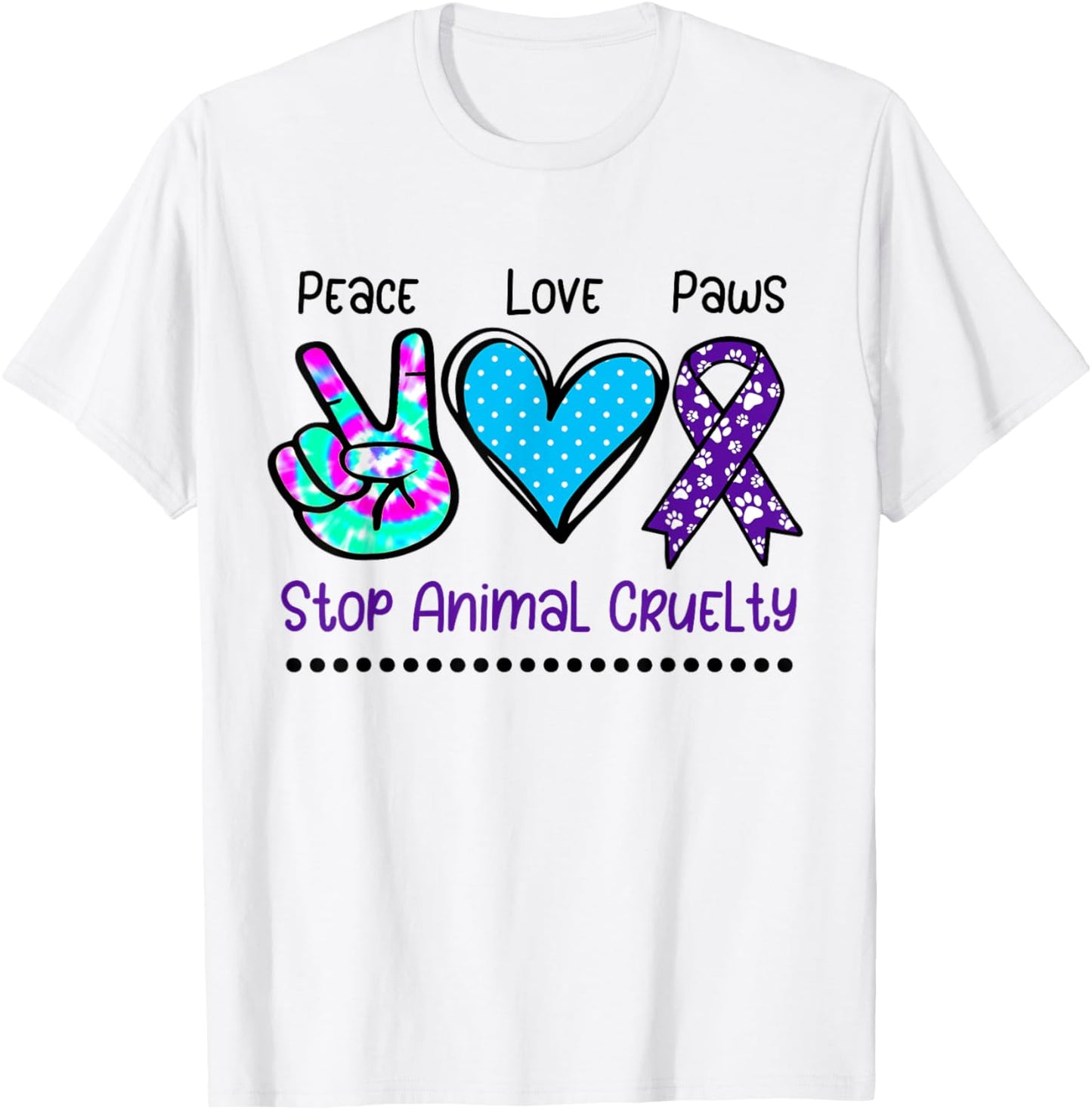 Animal cruelty abuse awareness support stop ribbon paw print T-Shirt