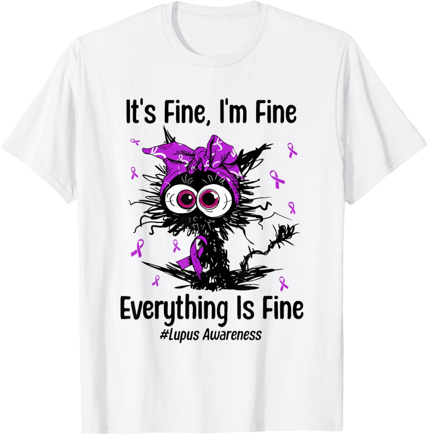 Funny Cat Lupus Awareness Warrior Fighter Purple Ribbon T-Shirt