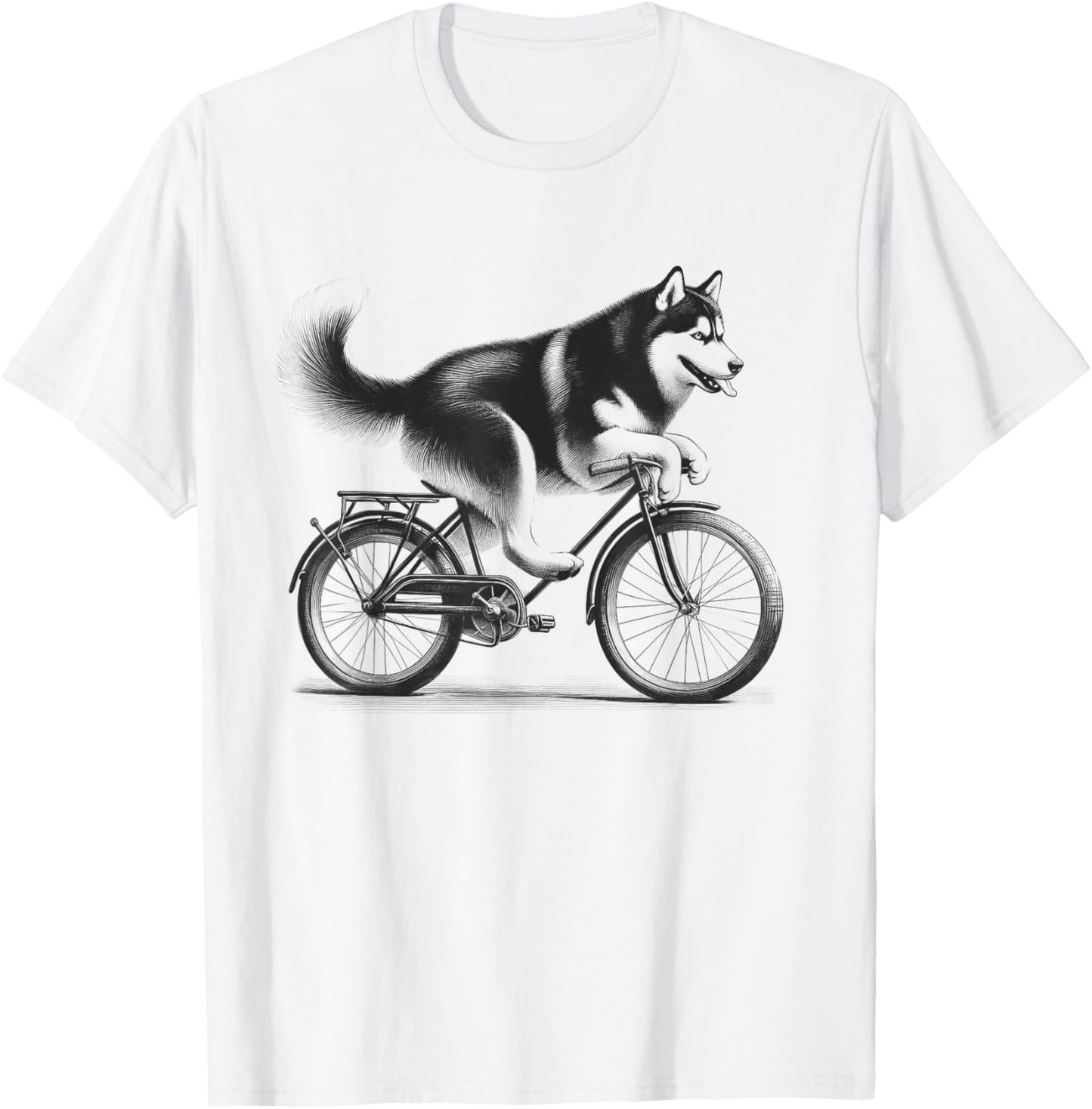 Siberian Husky Dog Riding a Bike Bicycle Biker Cycling T-Shirt