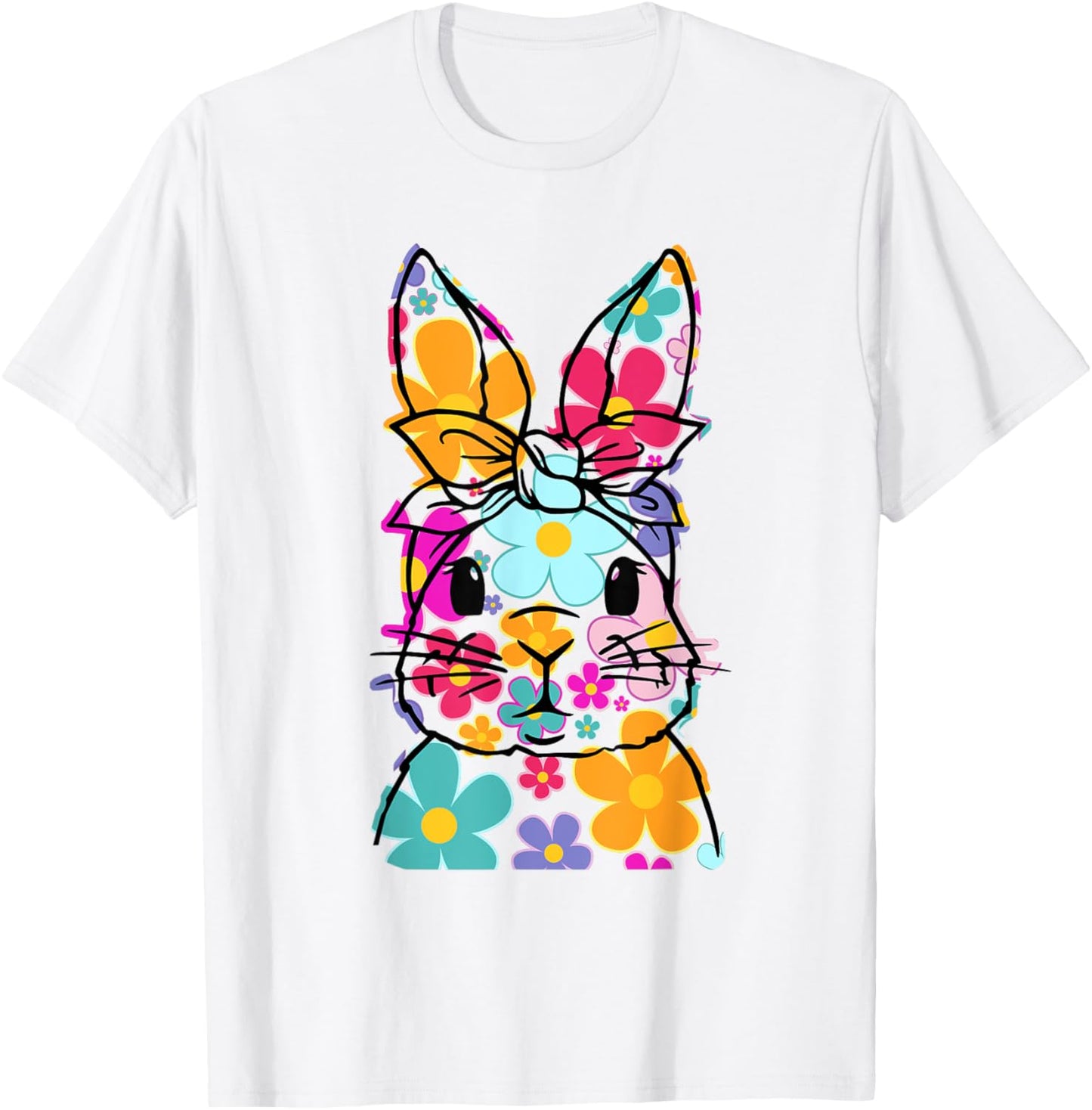 Happy Easter Bunny Daisy Floral Easter Rabbit Face Women Kid T-Shirt