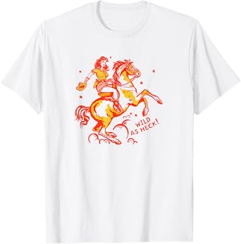 Wild As Heck! Cute Red & Yellow Vintage Cowgirl & Her Horse T-Shirt