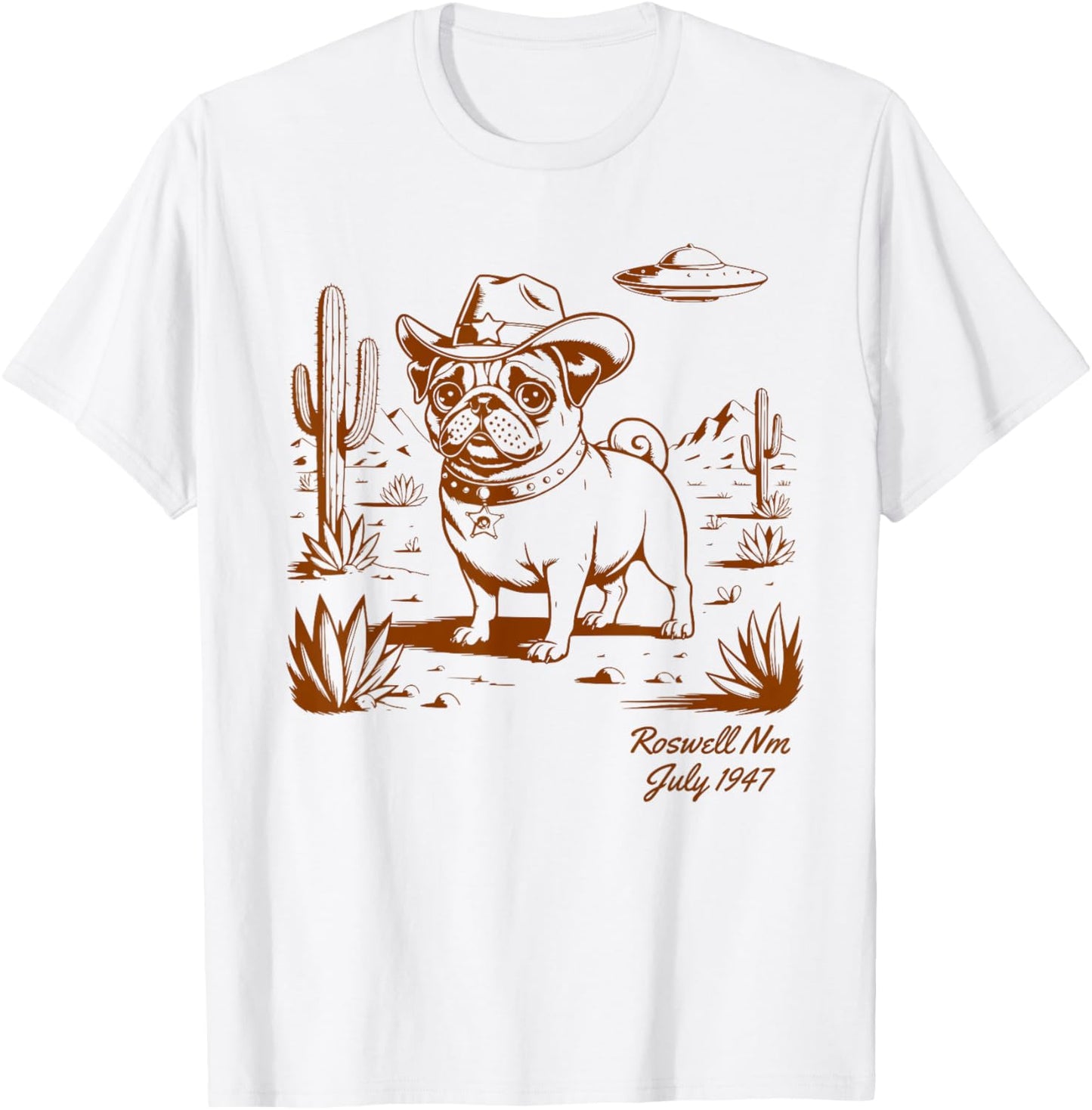 Pug Dog Cowboy Cowgirl UFO Vintage Western Country Dog Mom T-Shirt