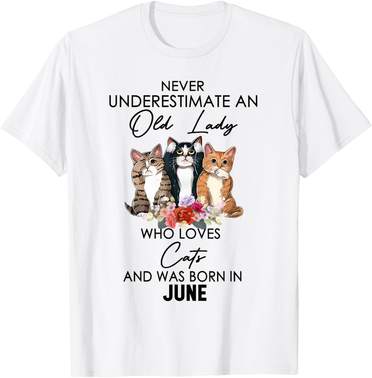 Never Underestimate An Old Lady Who Loves Cats Born June T-Shirt