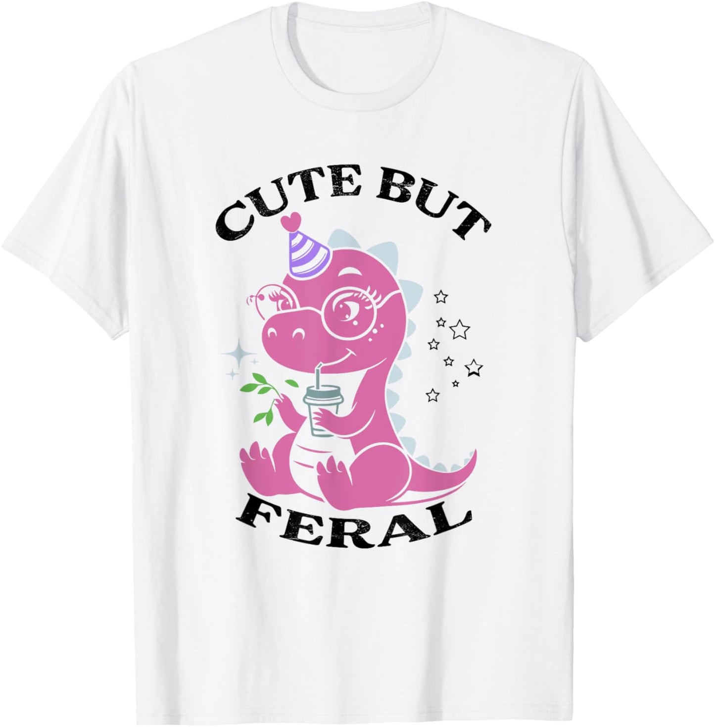 Cute But Feral Funny Colorful Dinosaur With Sunglasses T-Shirt