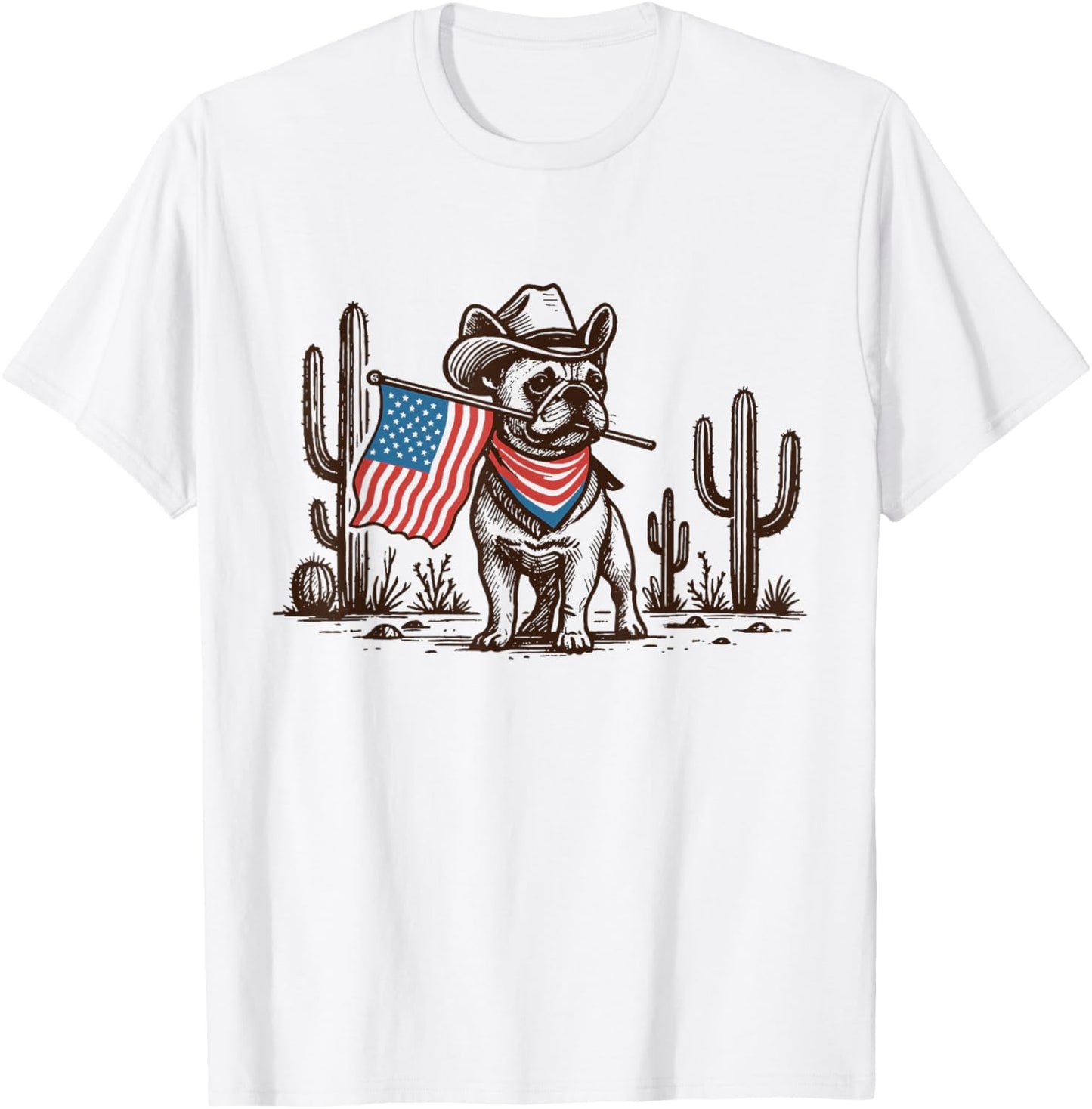 Funny Western French Bulldog 4th Of July Cute Cowboy Dog T-Shirt