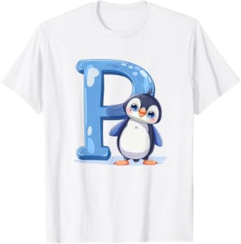Penguin Lover Gift with Letter P Design; Animal Alphabet Tee T-Shirt