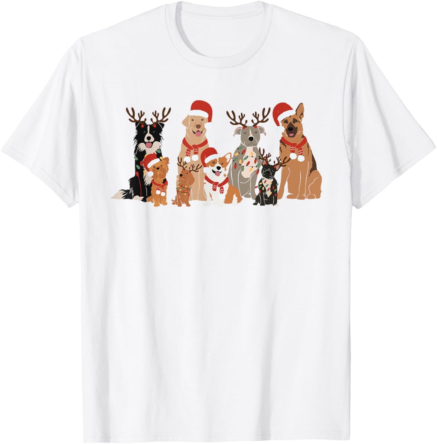 Womens Christmas Dogs Squad Reindeer Santa Lights Dog Owner T-Shirt