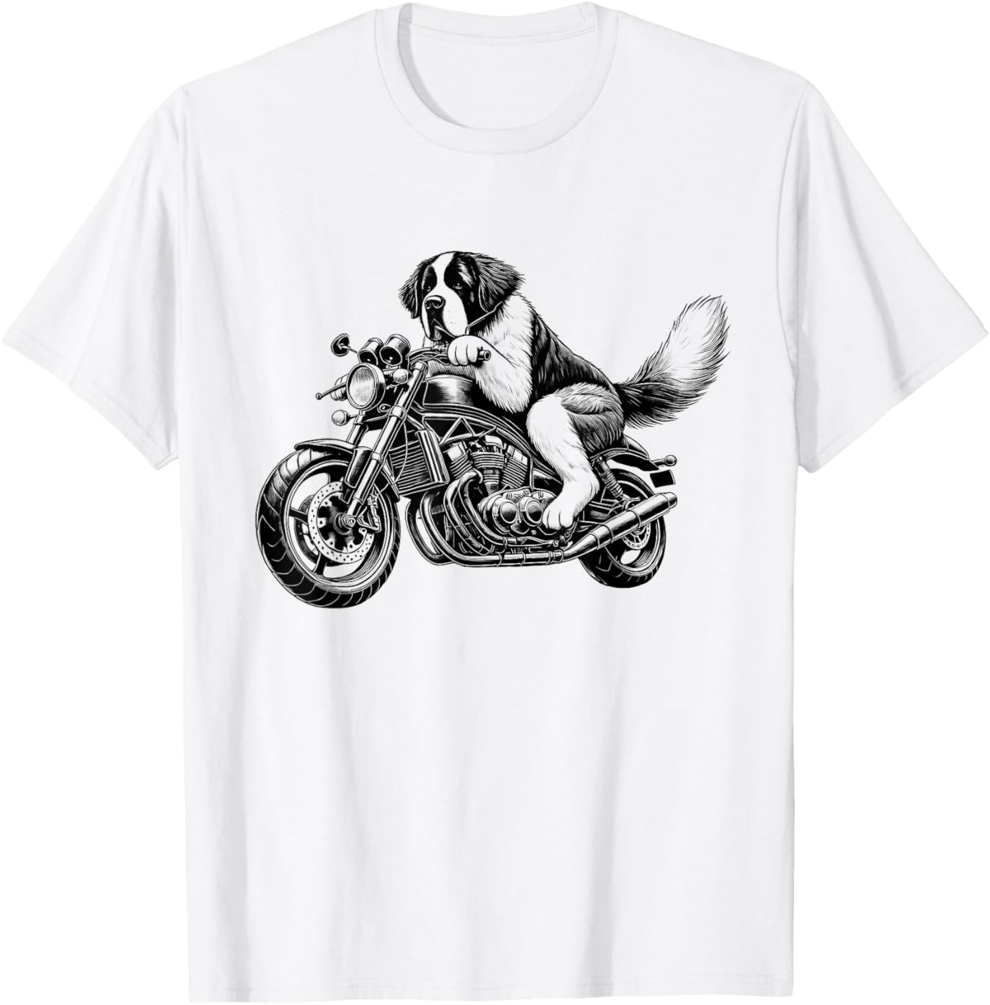 Cool Saint Bernard Riding a Motorcycle Biker Dog Lover T-Shirt