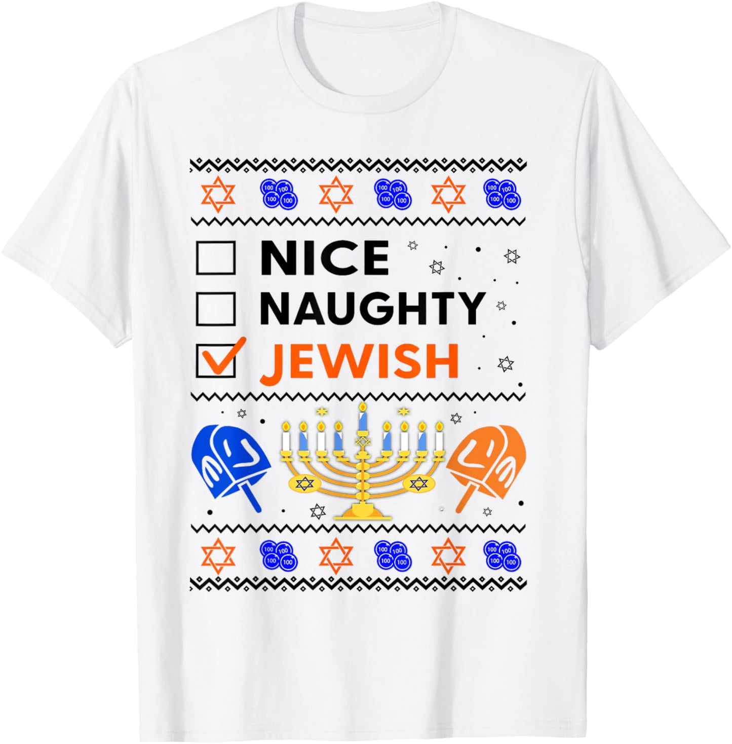 Ugly Hanukkah Nice Naughty Jewish Funny Chanukah Girl Women T-Shirt