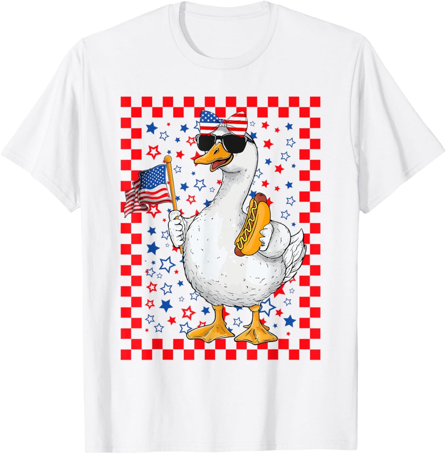 Cute Gooses & Bow Holding Hotdog USA Flag 4th Of July Girls T-Shirt