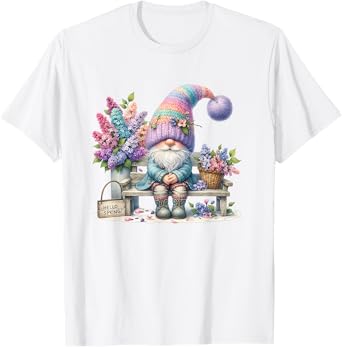 Cute Gnome For Girls Lilac Lavender Decor Hello Spring T-Shirt
