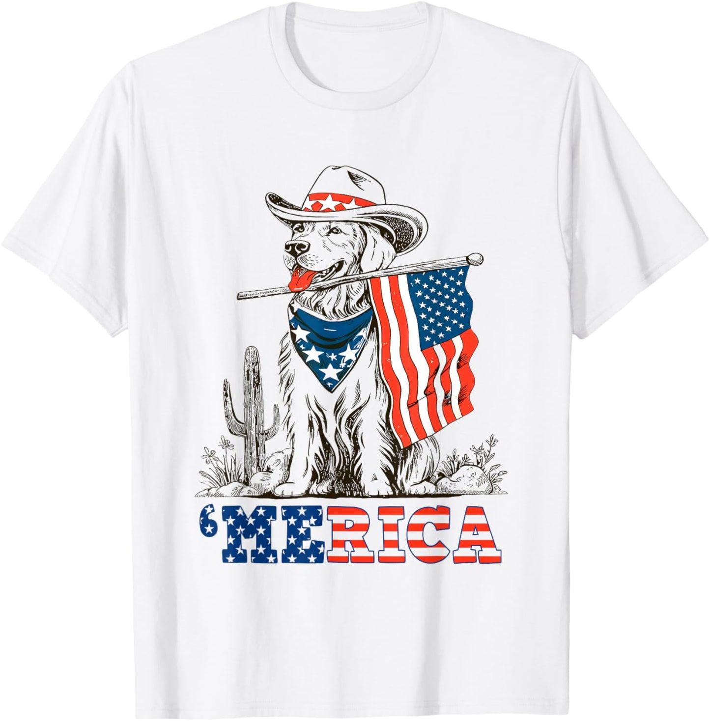 'Merica Golden Retriever 4th Of July Patriotic American Flag T-Shirt