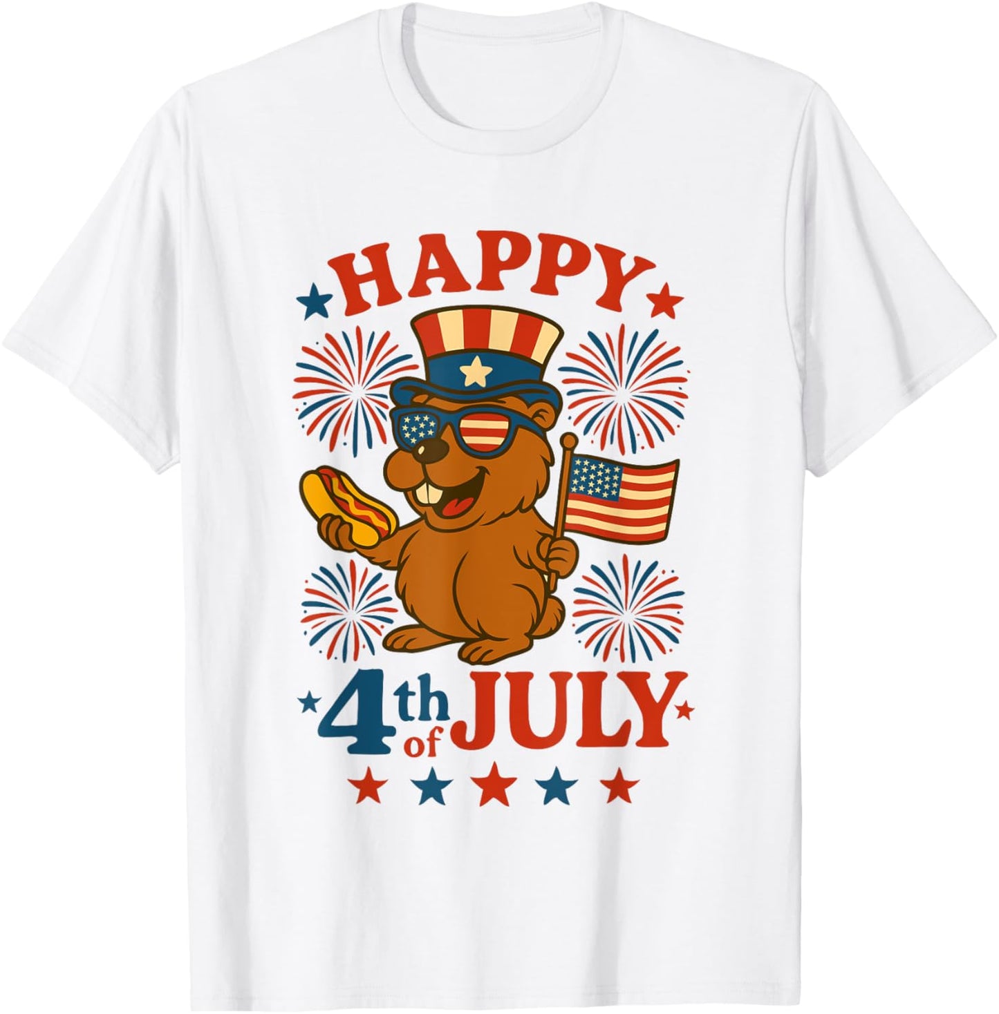 Happy 4th of July Capybara Holding Hot Dog and American Flag T-Shirt