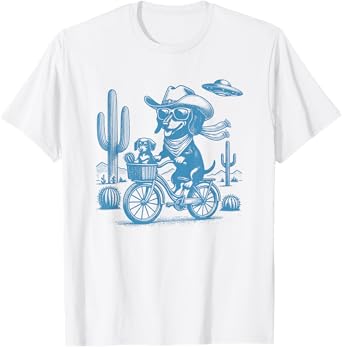 Retro 90s Cowgirl Western Cowboy Dachshund Ufo Alien T-Shirt
