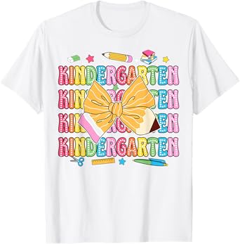 Kindergarten Teacher Pencil Coquette Bow Back To School T-Shirt for Men Women Girls Kids