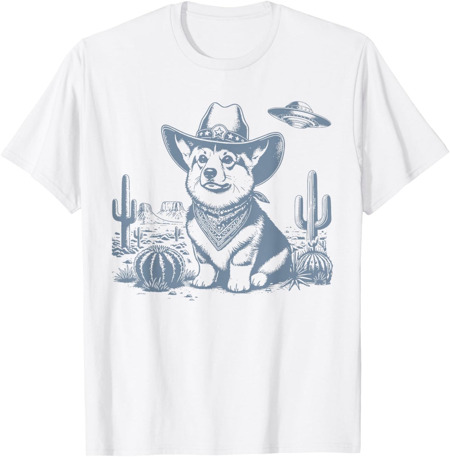 Vintage Men Women Funny 90s Western Cowboy Corgi Dog T-Shirt