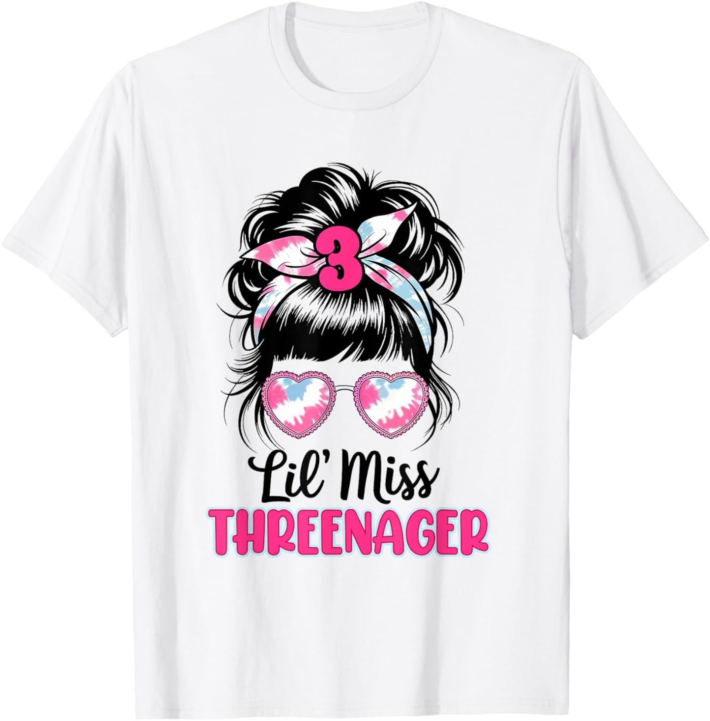 Messy Bun Funny Little Miss Threenager 3rd Birthday Girls T-Shirt