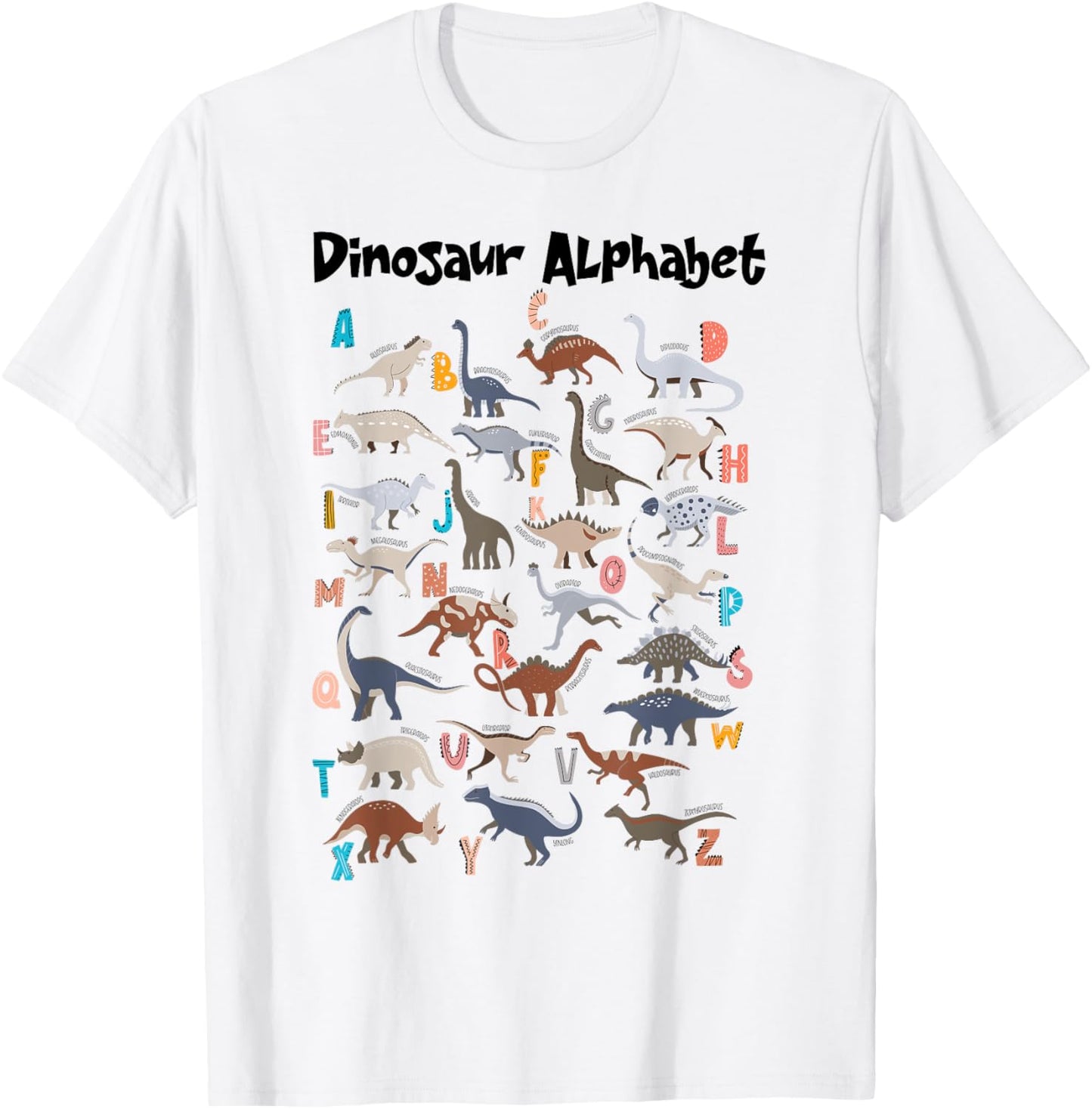Cute Educational Types Dinosaurs Alphabet A-Z ABC Dino kids T-Shirt