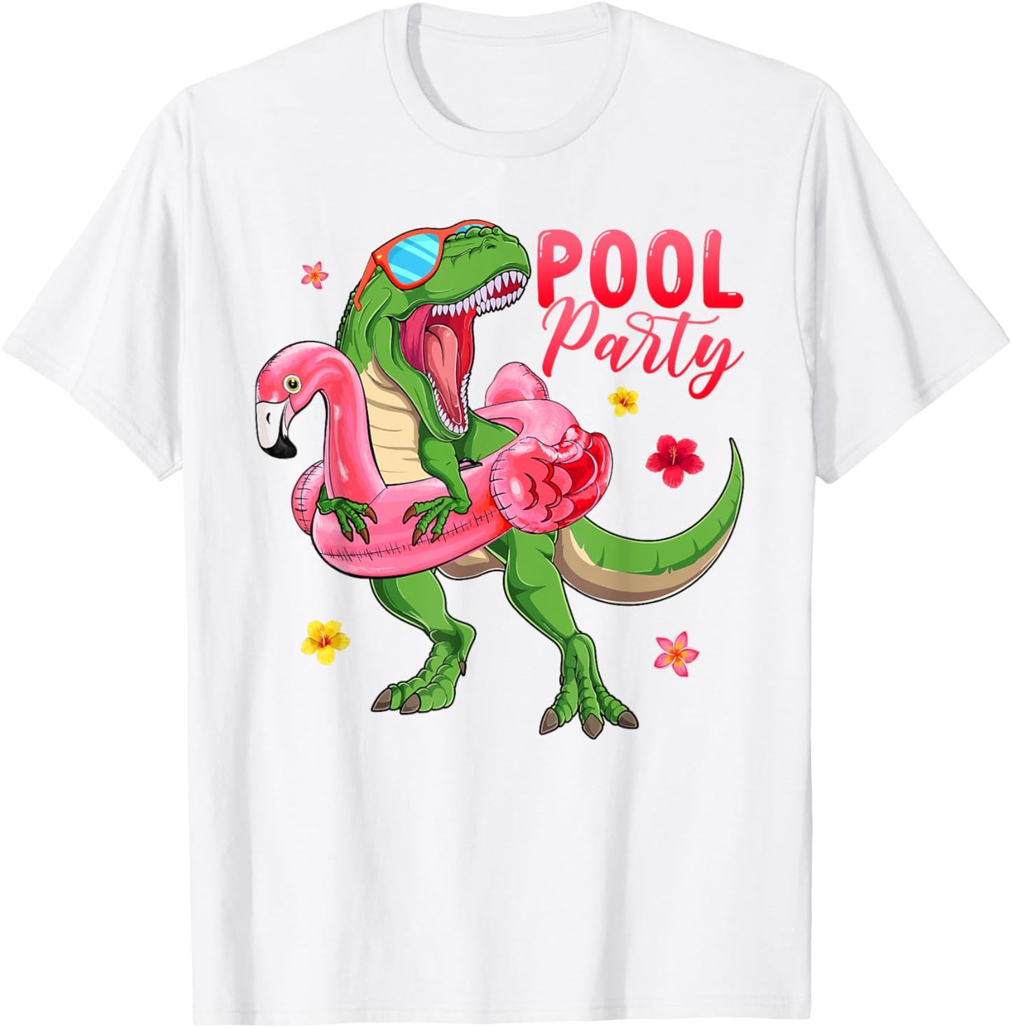 Funny T Rex & Pink Flamingo Float Dinosaur Summer Pool Party T-Shirt for Men Women Kids