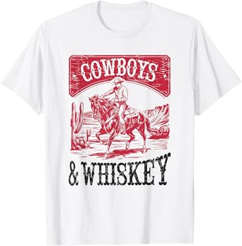 Cowboys & Whiskey, Vintage Bronc Rider Cowgirl T-Shirt