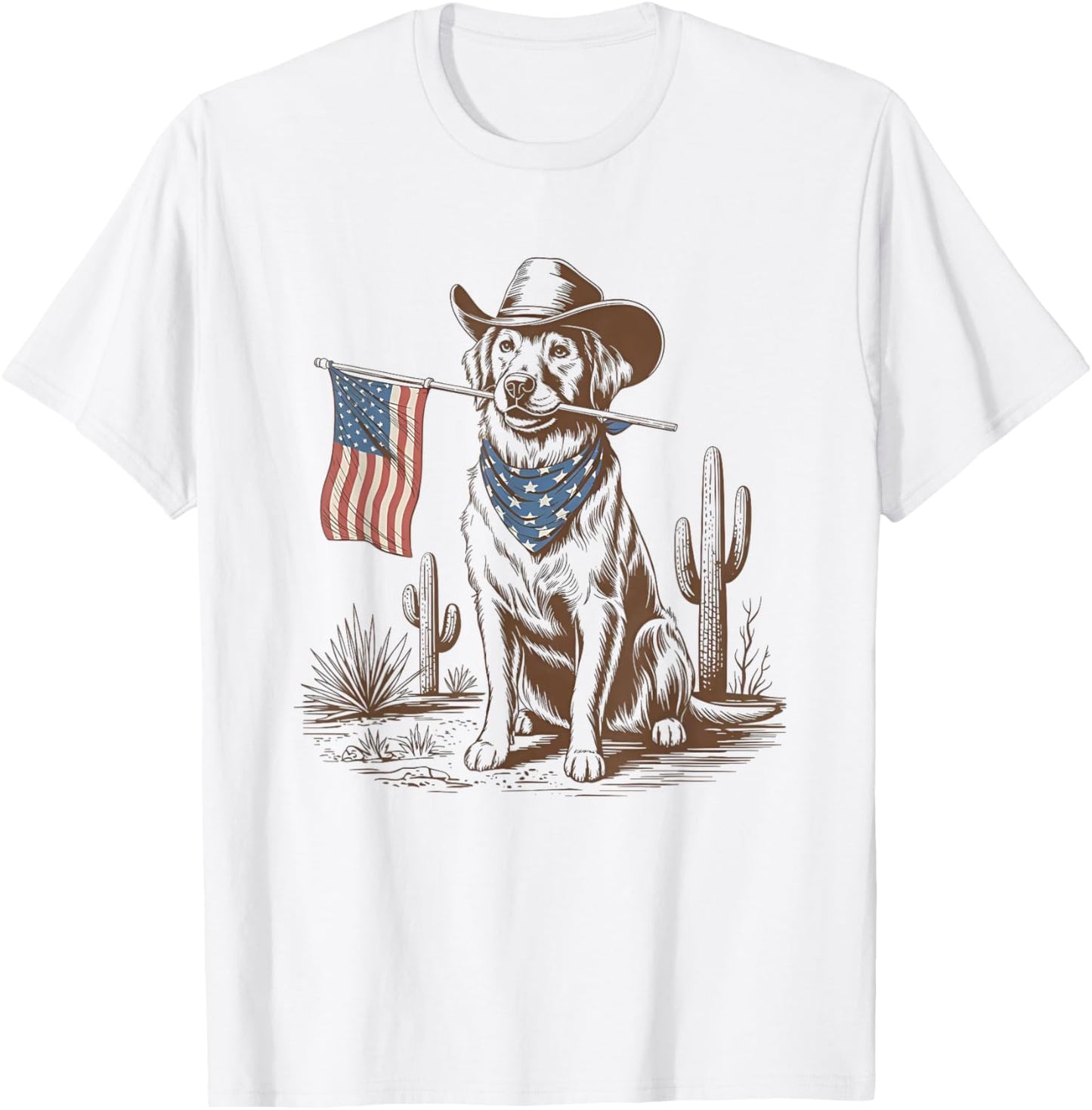 4th Of July Dog Cowboy Western Golden Retriever T-Shirt