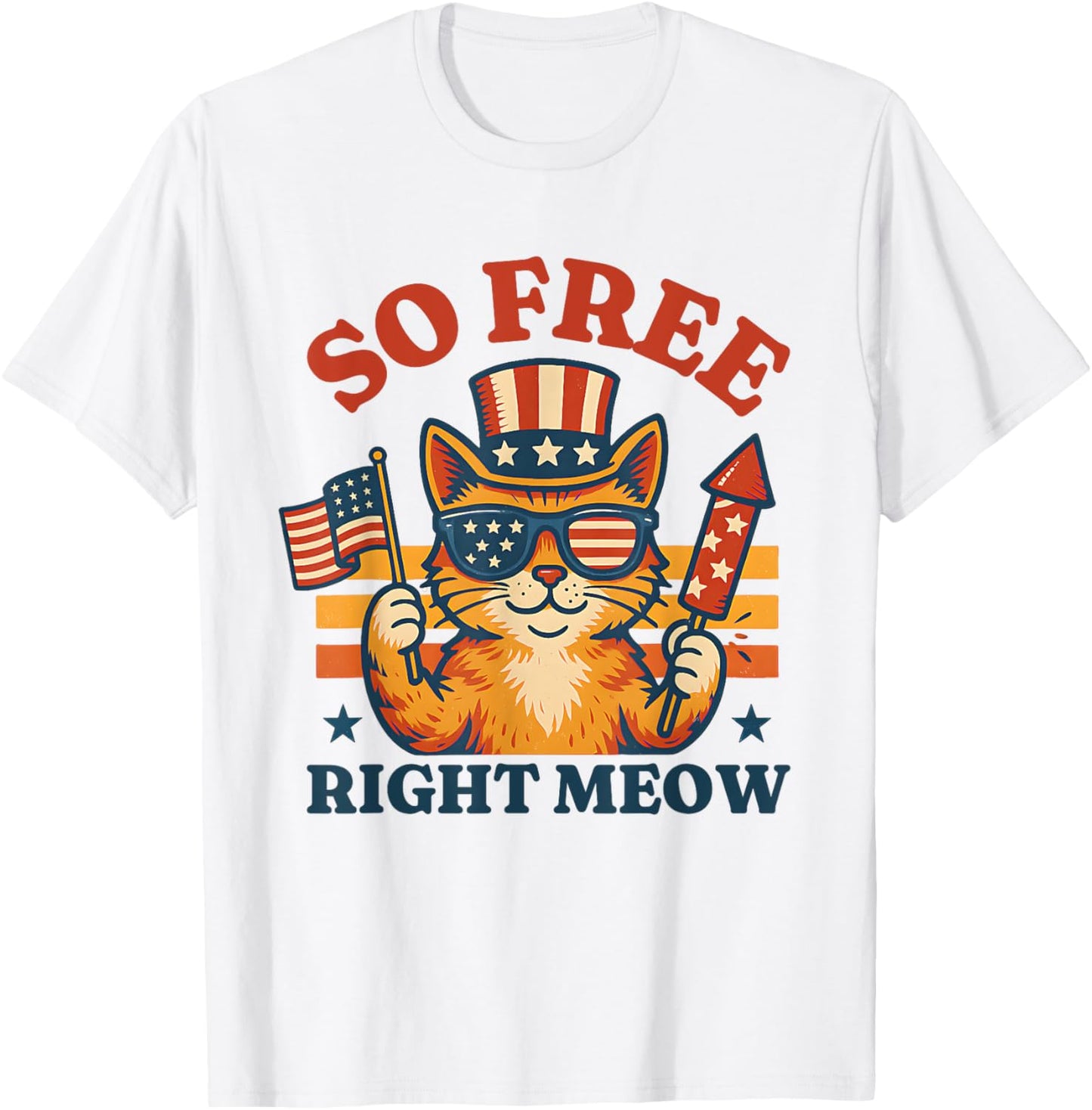 Retro So Free Right Meow - Funny Patriotic Cat 4th of July T-Shirt
