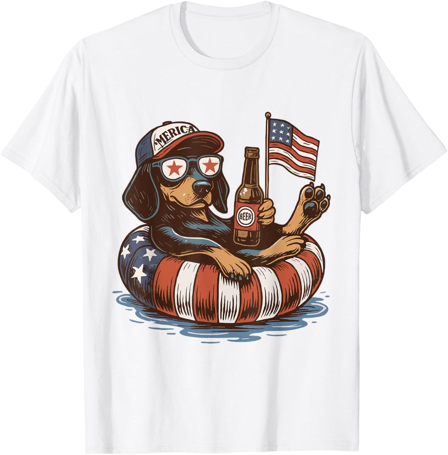 Cute America Pool Party Funny 4th Of July Dog Summer Beer T-Shirt