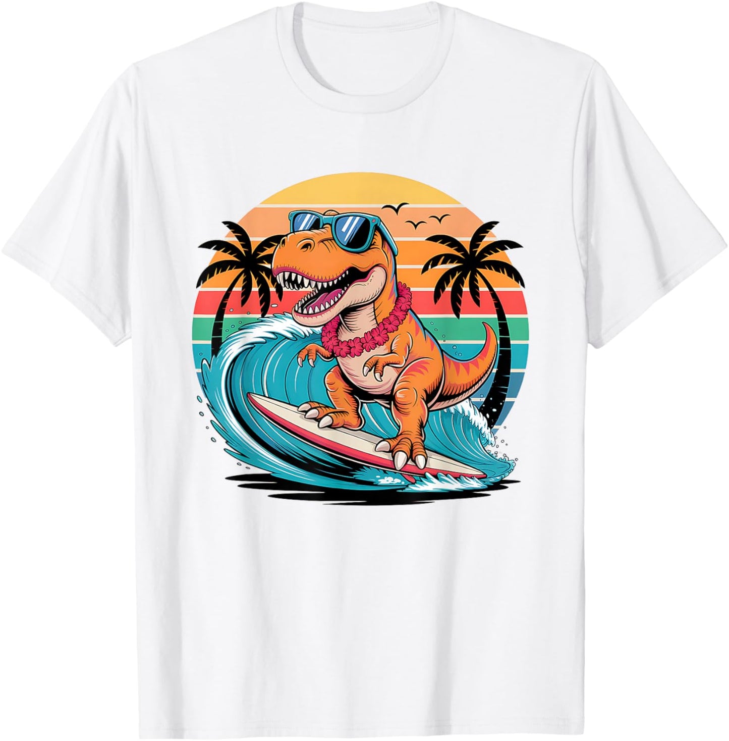 Funny Dinosaur Surfboard Beach Summer Surfing Trex Hawaiian T-Shirt