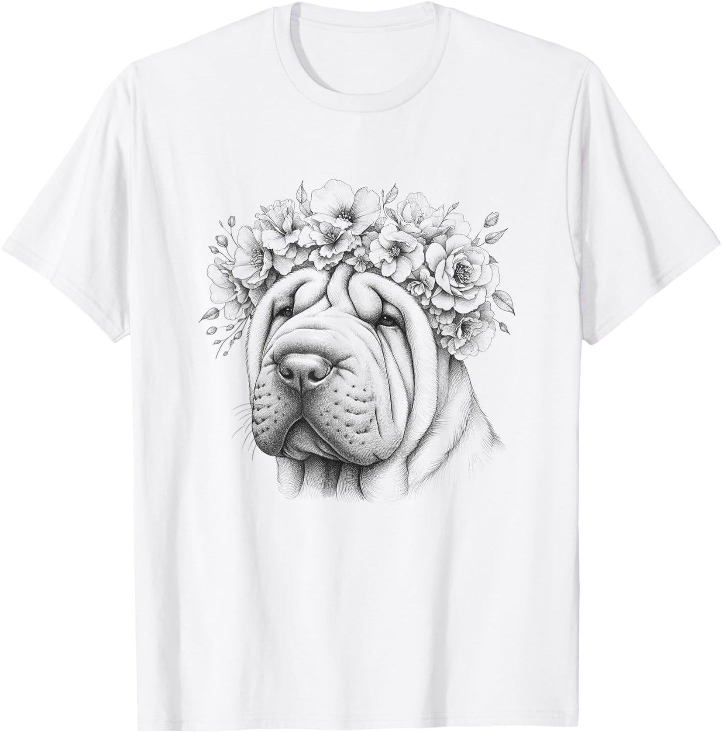 Chinese Shar Pei Dog Flower Design For Girls And Women T-Shirt