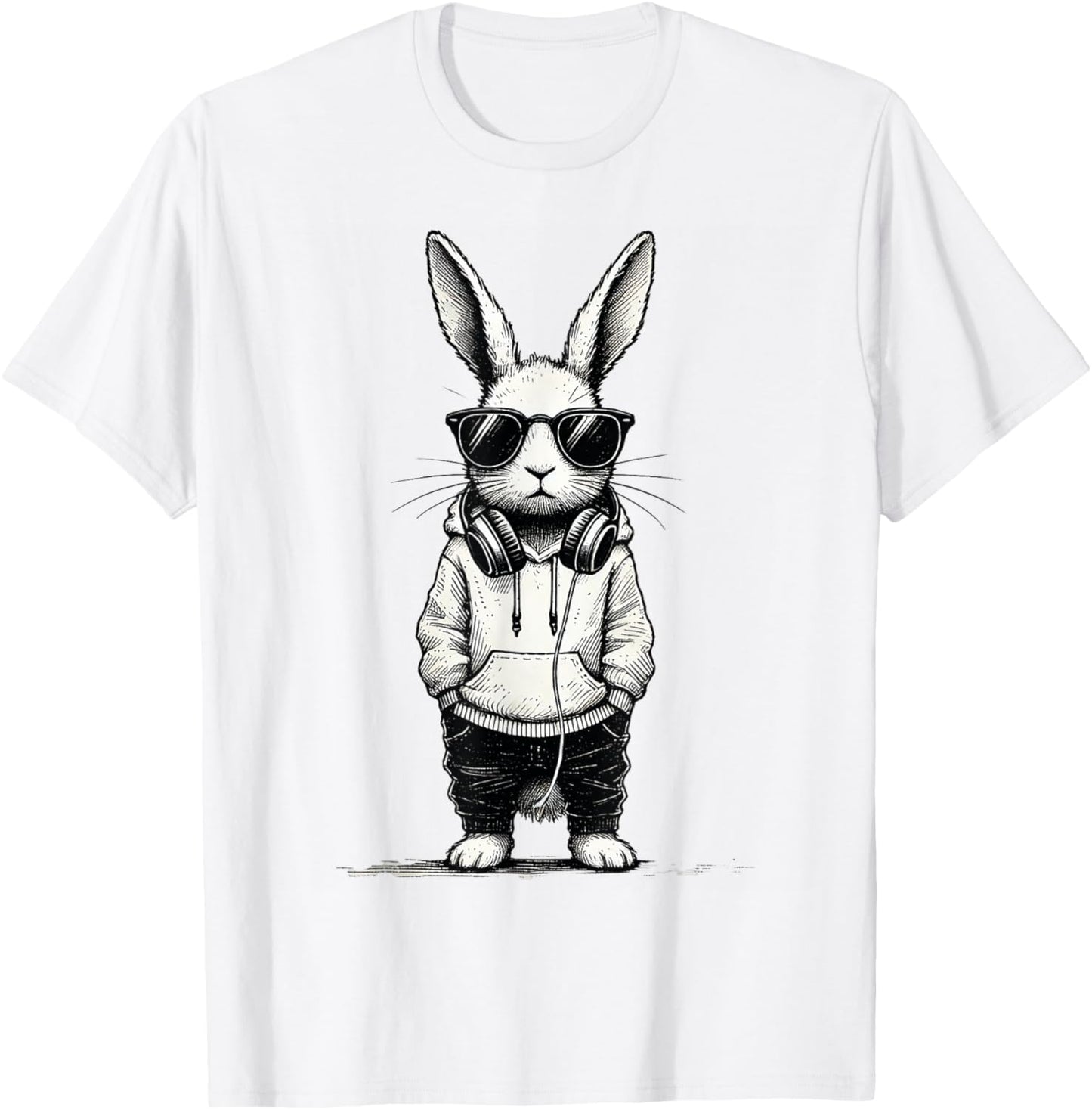 Bunny Face With Sunglasses Easter Day for Boys Men Music T-Shirt