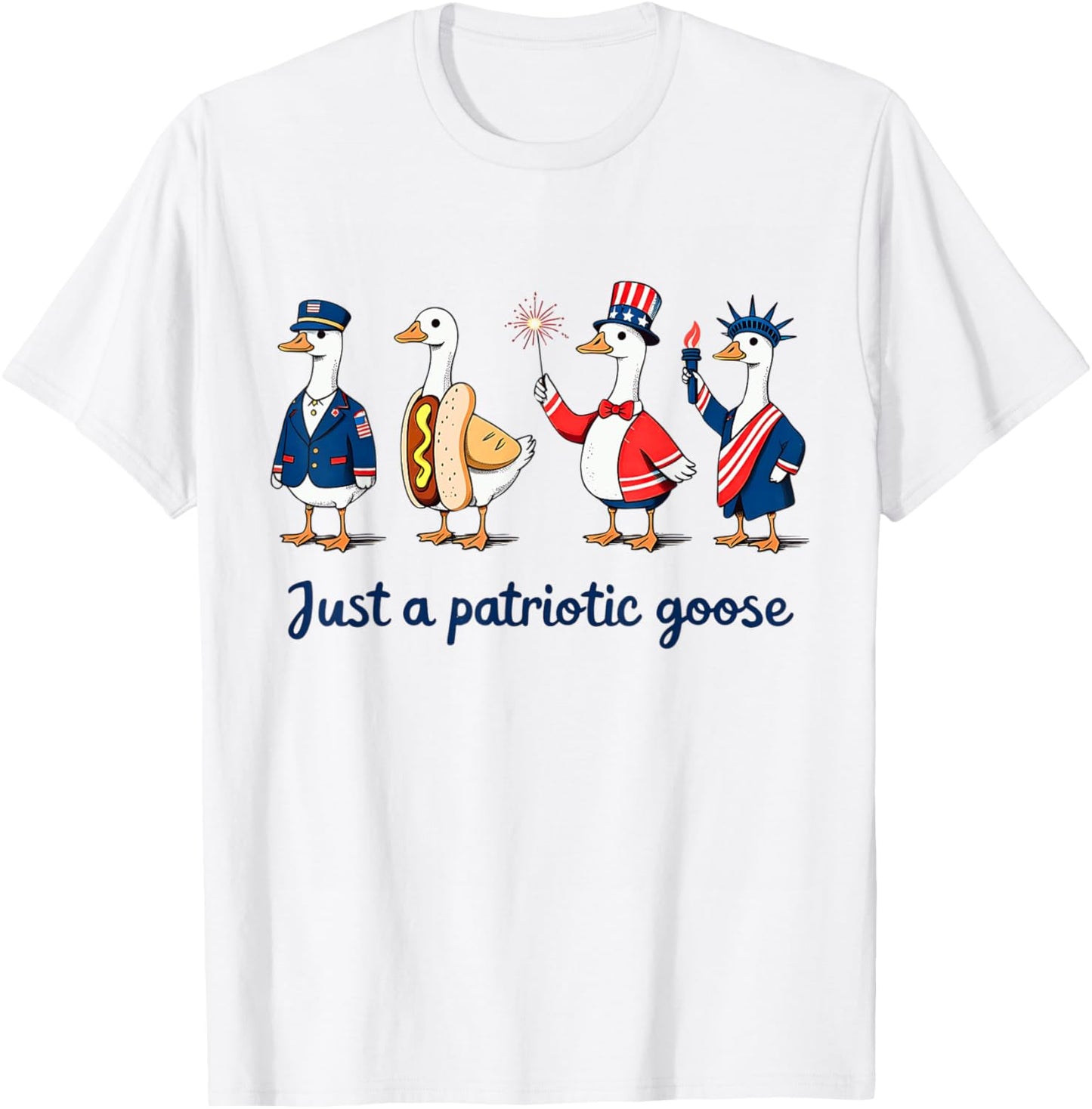 Funny Patriotic Goose 4th of July Animal USA Cartoon Goose T-Shirt