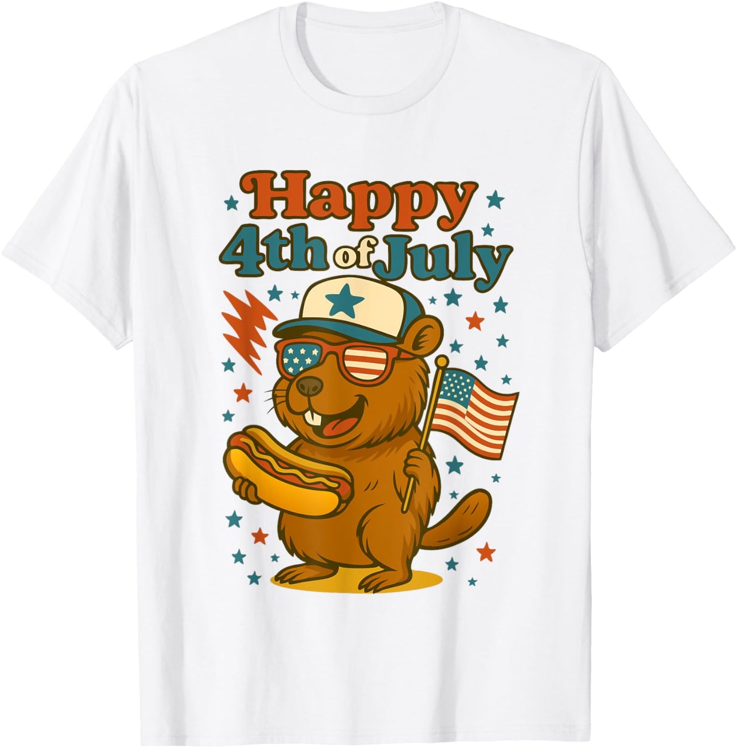 Happy 4th of July Capybara Hot Dog American Flag boys Girls T-Shirt