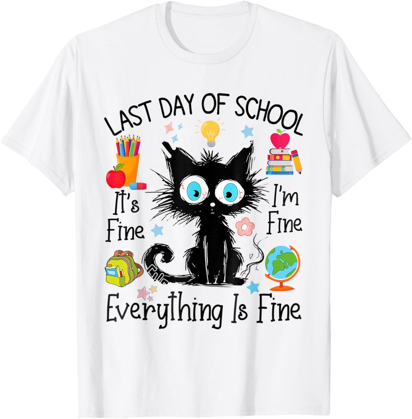 Funny Cat Last Day Of School-End Of School Year-I Survived T-Shirt