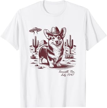 Retro 90s Cowgirl Western Cowboy Corgi Ufo Alien T-Shirt