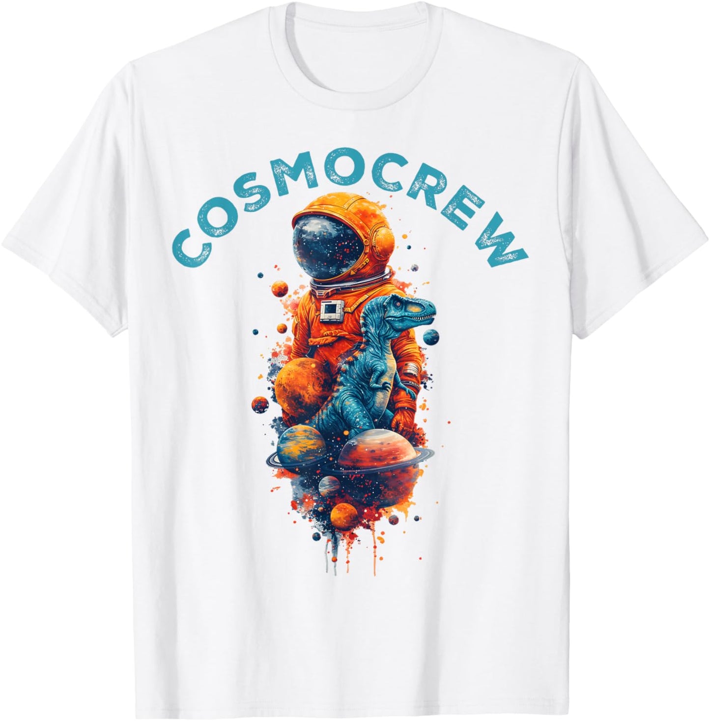 CosmoCrew Funny Astronaut Dinosaur Lover Retro Dino Space T-Shirt